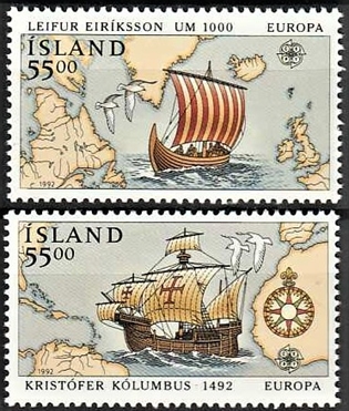 FRIMÆRKER ISLAND | 1992 - AFA 755,756 - Europamærker, Columbus - 55,00 + 55,00 kr. flerfarvet - Postfrisk